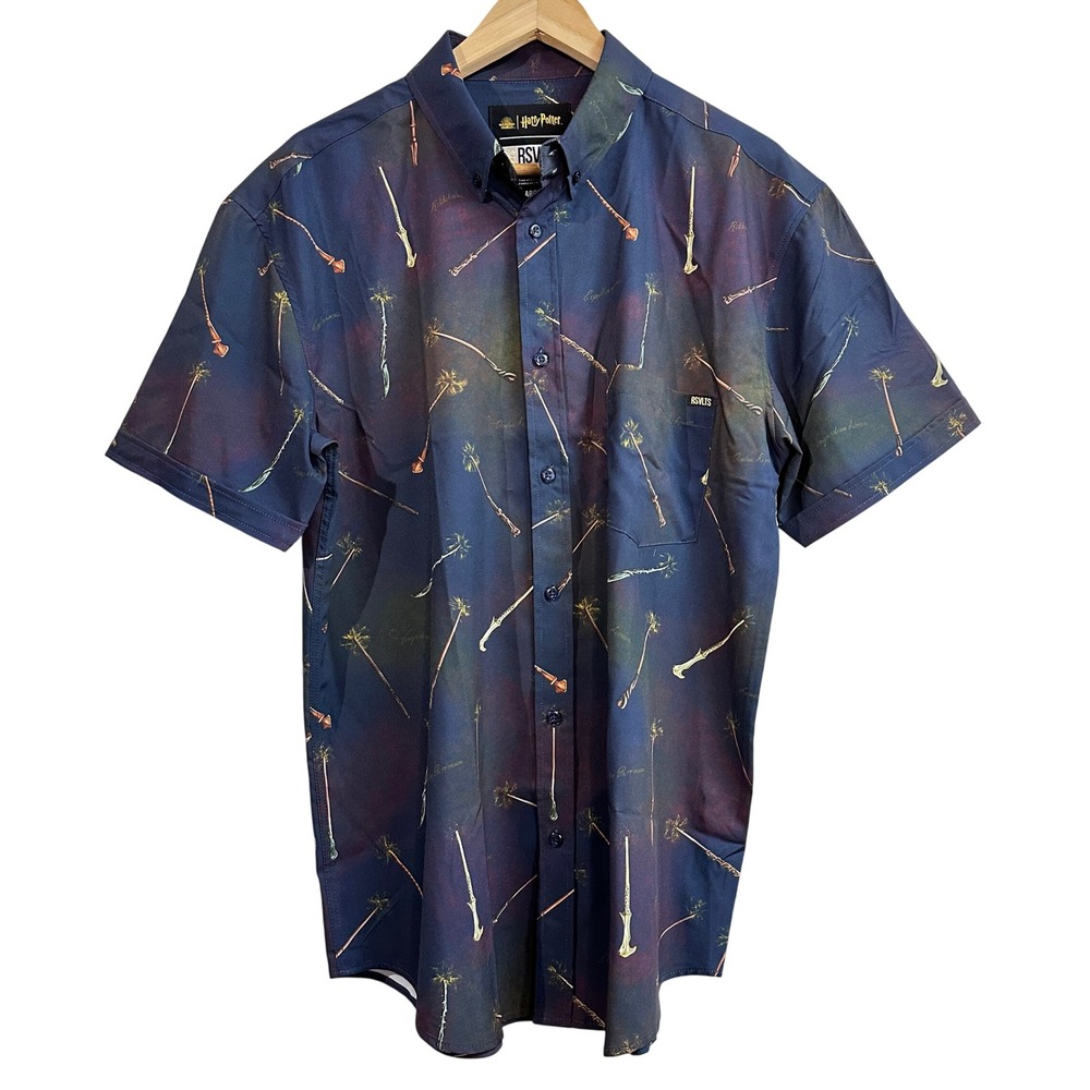 RSVLTS Harry Potter Wands‎ Spells Short Sleeve Button Down Shirt Mens L